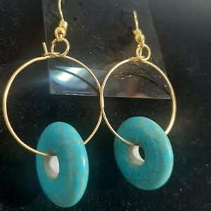 Gold tone and turquoise earrings